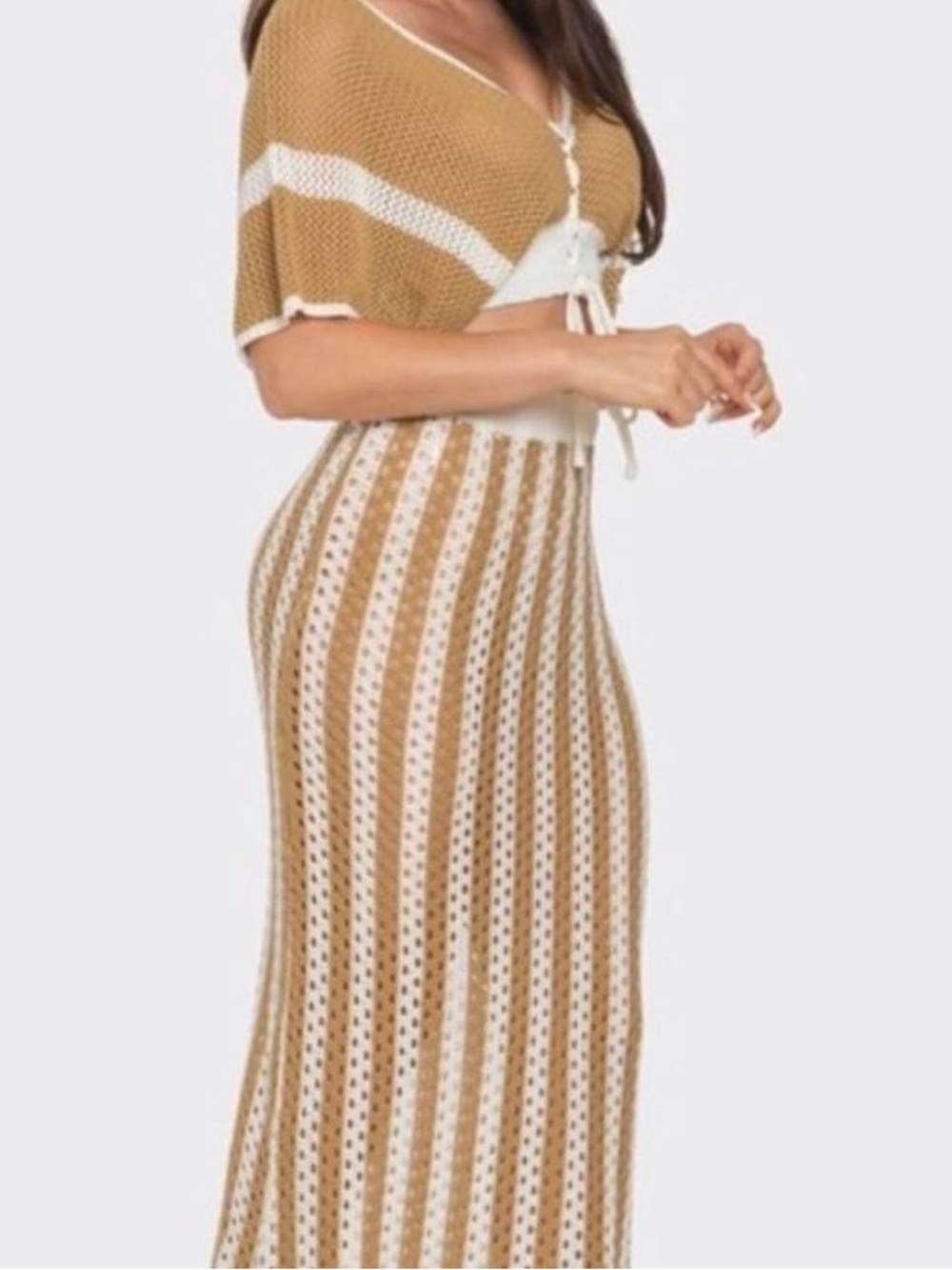 ☀️Summer Ready 
Women’s Beige Crochet Maxi Skirt - Neutral Beachwear - Picture 2 of 6